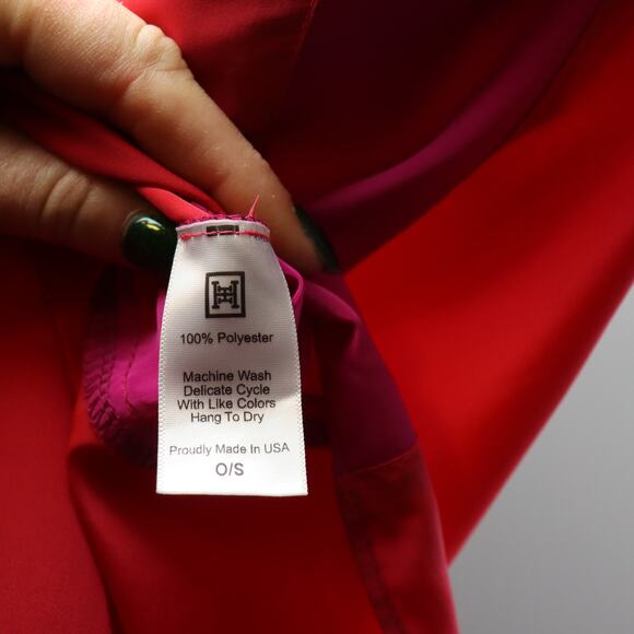 Heidi Houston Red & Pink Caftan Tunic | One Size Flowy Drape Blouse Made in USA - Picture 4 of 4